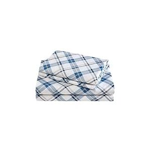 Comfort Spaces Parure de lit 4 pi&egrave;ces en Flanelle de Coton Respirante, Chaude &agrave; Poches Profondes avec taie d'oreiller, pour tr&egrave;s Grand lit, Motif &eacute;cossais Bleu