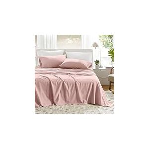 Comfort Spaces Parure de lit 4 pièces 100% Coton Respirant et Ultra Doux pour très Grand lit, en Coton naturellement Frais avec Poche élastique de 35,6 cm, pour Matelas jusqu'à 40,6 cm, Rose