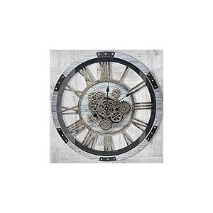 Grande Horloge Murale surdimensionnée à Engrenages Mobiles, surdimensionnée, silencieuse, Vintage, Steampunk, Industrielle, Rustique, horloges en Bois pour Salon, Cuisine, Studio, café (60 cm, Gris