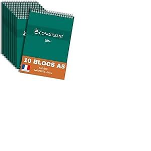 CONQUERANT lot de 10 Bloc-Notes Sténo A5 Uni 100 Pages Reliure Intégrale Couverture Carte Verte
