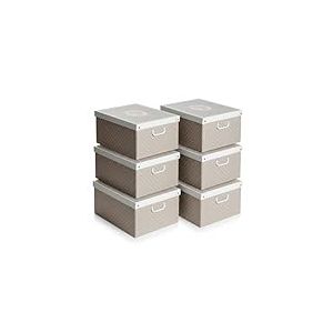 Lavatelli Lot de 6 Bo&icirc;tes Rangement avec Couvercle &ndash; Grandes Bo&icirc;tes Organisateurs Placard en Carton Pois 39x50x24 cm pour Literie, Saisons, V&ecirc;tements, Maison