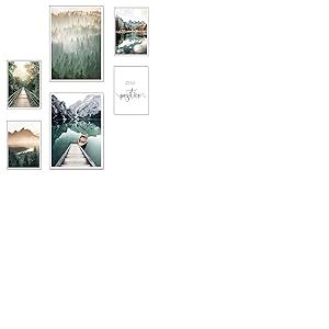 DKORARTE Lot de 6 tableaux décoratifs muraux pour décoration de salon moderne, chambre à coucher, chambre sans cadre, paysage, plage, nature (2 x A3 (41 x 29,7 cm) ; 4 x A4 (29,7 x 21 cm)