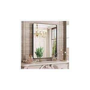 JISOSO Miroir de Salle de Bain Noir 50,8 x 76,2 cm, Cadre en métal Noir, Miroir de courtoisie rectangulaire et Arrondi avec Verre trempé, Anti-Rouille, Horizontal/Vertical