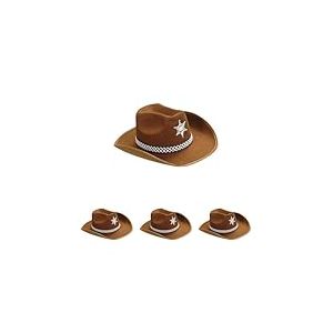 W WIDMANN MILANO Party Fashion - Chapeau de cowboy avec bandeau et &eacute;toile, rod&eacute;o, ranger, sh&eacute;rif, accessoire pour d&eacute;guisements de carnaval (Lot de 4)