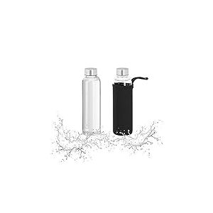 Relaxdays Gourde en Lot de 2, 500 ML, &eacute;tanche, avec Housse, H x D :env. 23,5 x 6,5 cm, Transparent et Noir