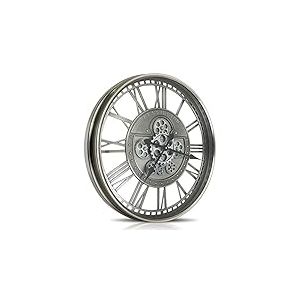 DORBOKER Grande Horloge Murale Moderne en m&eacute;tal &agrave; Engrenages Mobiles pour d&eacute;coration de Salon Style Industriel, Steampunk, Vintage, Rustique pour la Maison, la Ferme ou Le Bureau 68,5 cm Gris m&eacute;tal