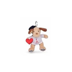DOUDOU ET COMPAGNIE - Porte-Cl&eacute;s Peluche Chien Parisien avec T-Shirt Tour Eiffel et B&eacute;ret - 14cm - Collection Amour de Paris - Id&eacute;e Cadeau Souvenir pour Enfants et Adultes Fans Paris - SP4284