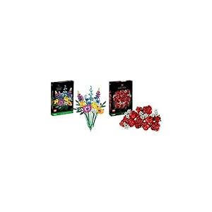 LEGO Icons Botanical Collection Le Bouquet de Roses, Fleurs Artificielles pour D&eacute;corer la Chambre & 10313 Icons Bouquet de Fleurs Sauvages, Plantes Artificielles avec Coquelicots et Lavande
