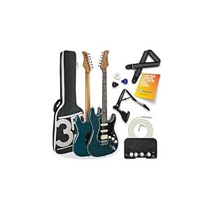3rd Avenue Stateside Guitare &eacute;lectrique 4/4 Kit ultime avec amplificateur 5 W, c&acirc;ble, support, sac de transport rembourr&eacute;, sangle, m&eacute;diators, le&ccedil;ons gratuites - Bleu Delta