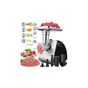 COOCHEER Hachoir à Viande, 5 en1 Coupe-légumes électrique, Hachoir à Viande Électrique, Hachoir à Saucisses avec 3 Disques Perforés, 4 lames en cône, Remplisseur de Saucisses et Accessoire