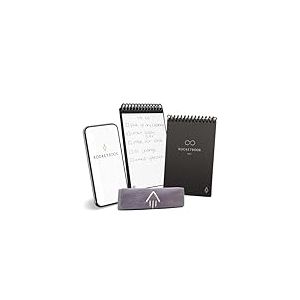 Rocketbook Mini Bloc-Notes Intelligent Réutilisable, carnet de poche 8,9 x 14 cm, noir - 48 pages pointillées, connecté à l’application, effaçable, prise de listes et de notes rapides partout