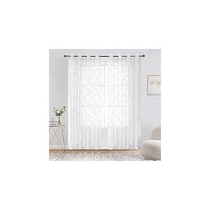 Lotusolution Lot de 2 Rideaux en Dentelle Blanche pour Chambre à Coucher, Salon, 213,4 cm de Long, Motif Floral Pastoral, voilages brodés filtrant la lumière, Rideaux Transparents en Dentelle pour