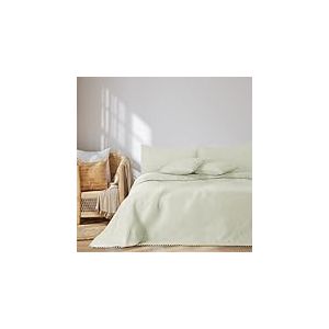 AmeliaHome Couvre-lit avec Pompons 200 x 220 cm - Couvre-lit matelass&eacute; ultrasonique - Polyester - Cr&egrave;me