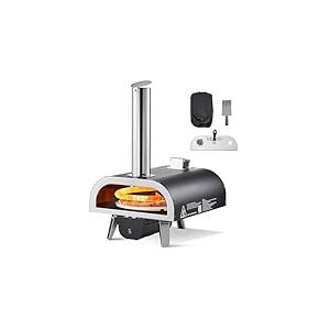 VEVOR Four &agrave; Pizza d&rsquo;Ext&eacute;rieur 305 mm, Four &agrave; Granul&eacute;s de Bois Portable, avec Thermom&egrave;tre et Rotation &Eacute;lectrique, avec Pierre &agrave; Pizza, Sac de Transport et Pelle, pour Camping Jardin Terrasse