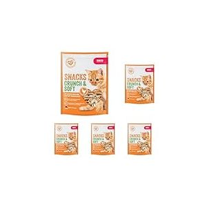 MERA Crunch & Soft - D&eacute;licieuses Friandises au Poulet et au Fromage pour Chat - Encas Nutritif Riche en Vitamines et Min&eacute;raux - Bouch&eacute;es Croustillantes avec C&oelig;ur Onctueux (200 g) (Lot de 5)
