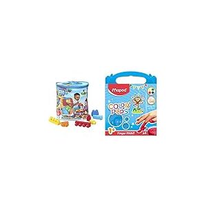 MEGA Bloks Sac Bleu, Jeu de Blocs de Construction, 60 pièces, Jouet pour bébé et Enfant de 1 à 5 Ans & Maped Color'Peps 4 Pots de Peinture Doigt pour Bébé et Enfant dès 1 an - Gouache Pots de 80 GR