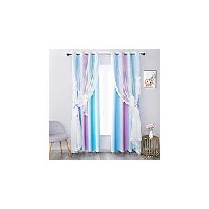 Rideaux &Eacute;toiles Occultants Double Couche &Eacute;toile Rideaux avec Voilages Nets Rideaux Occultants Thermiques Isolants pour Enfants Filles Chambre Salon, 2 Panneaux