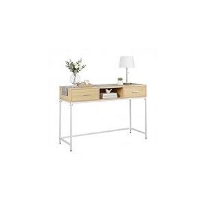Console Relaxdays HxLxP 80x120x40 cm, 2 tiroirs, entrée & Salon, Design scandinave, métal/MDF, Blanc/Naturel