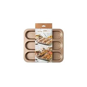 DECORA, 0070105 Moule Gold Line pour Baguette, 3 cavités de 34,3 x 7,8 x 3 cm, Idéal pour Cuire 3 Baguettes, en métal antiadhésif, Or