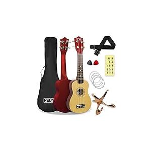 3rd Avenue Pack Ukulélé Soprano 53 Cm pour Débutants – Housse, Stand, Sangle, Cordes, Médiators et Repères Autocollants – Naturel