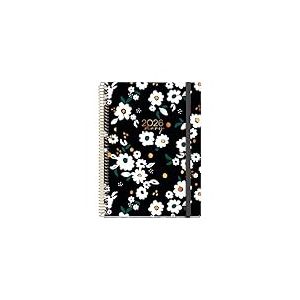 Miquelrius Agenda journalier 2026 journalier A5+ (155 x 213 mm), planification quotidienne, couverture rigide en carton, spirale, fermeture &eacute;lastique, papier 80 g/m&sup2;, espagnol-EN-PT, noir garden