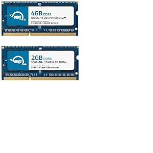 OWC Kit de Mise à Niveau mémoire 6 Go 1 x 2 Go + 1 x 4 Go PC8500 DDR3 1066 MHz So-DIMM pour MacBook Late 2008, Early 2009, Early 2010