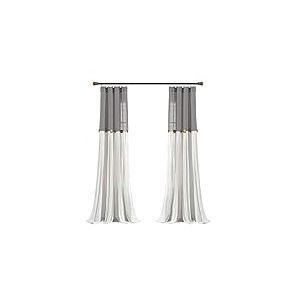Lush Decor Rideaux à Boutons en Lin de Style Rustique - Panneau Simple plissé Bicolore - 101,6 x 241,3 cm (l x L) - Gris foncé et Blanc cassé