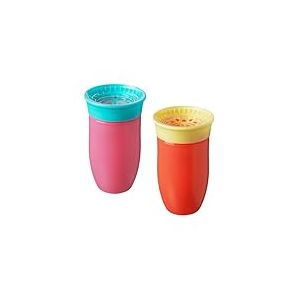 Nuby Tasse 360° antifuite – Poignées ergonomiques – Conçu pour boire dans toutes les positions – 300ml – Bleu et Orange – Dès 4 mois – 2 Pack