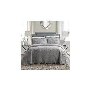 VCNY Home | Westland Collection | Couvre-lit matelassé Doux et Pelucheux en Fausse Fourrure de Vison 3 pièces | Design élégant et Charmant pour la décoration de la Maison | King Size | Gris