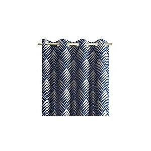 AmeliaHome Rideau &agrave; &oelig;illets 140 x 250 cm Motif m&eacute;tallique D&eacute;coration de fen&ecirc;tre Rideau d&eacute;coratif Piramides Bleu fonc&eacute;