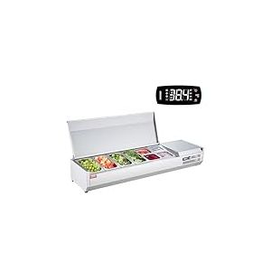 VEVOR Saladette Réfrigérée à Poser 155 W, Vitrine Réfrigérée pour Pizzeria, avec 4 1/3 Casserole et 4 1/6 Casseroles, Corps en Inox 304, Couvercle en PC, Protection en Inox, pour Ingrédients Cuisine