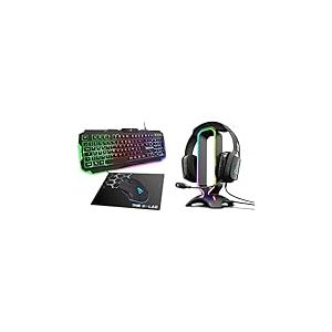 THE G-LAB Combo Helium - Ensemble Gaming 4 en 1 - Clavier Gamer AZERTY Rétroéclairé, Souris Gamer 3200 DPI, Écouteurs Intra-Auriculaires & K-Stand Radon Support pour Casque/Micro-Casque Gaming