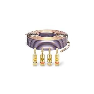 PureLink SP010-020 Câble d'enceinte 2x2,5mm² (99,9% OFC cuivre massif 0,10 mm) Câble de haut-parleur Hifi, 20m, transparent, Set comprenant 4 fiches bananes