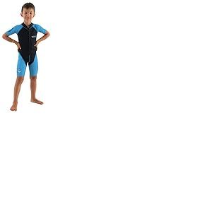 Seac Dolphin, Combinaison de plongée pour Enfant Shorty en néoprène de 1,5 mm et Lycra pour la nage, la plongée en apnée et Les Jeux Aquatiques, Noir/Bleu Clair, 13 Ans