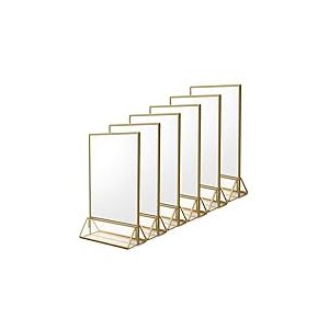 NIUBEE Lot de 6 supports de numéro de table de mariage en acrylique transparent avec bordures dorées, cadres photo double face pour menu de restaurant, cartes de recettes, affichage photo