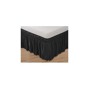 Elegant Comfort Jupe de lit de Luxe avec nœud sur Le Dessus et Franges à Pompons – Style Enveloppant – Enveloppe de lit élastique Infroissable – Hauteur de 40,6 cm – Lit Simple/Deux Places – Noir