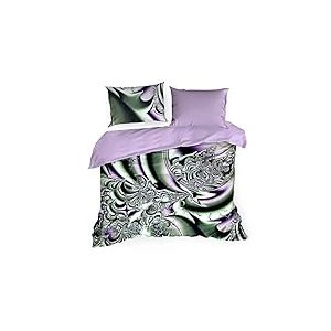 Eurofirany Etta Parure de lit en Coton 2 taies d'oreiller et 1 Housse de Couette, Satin, Violet + Vert, 160X200cm+2x/70X80cm