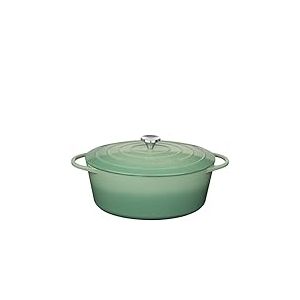 K&uuml;chenprofi Cocotte en fonte ovale avec couvercle Jade 33 cm Cocotte &agrave; four Dutch Oven &eacute;maill&eacute;e pour tous les types de feux (y compris induction) pour braiser, cuire au four, r&ocirc;tir