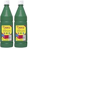 Jovi - Gouache liquide, bouteille de 1L, Couleur vert fonc&eacute;, Peinture &agrave; base d'ingr&eacute;dients naturels, Facile &agrave; laver, Sans gluten, Id&eacute;al pour l'&eacute;cole (51119) (Lot de 2)