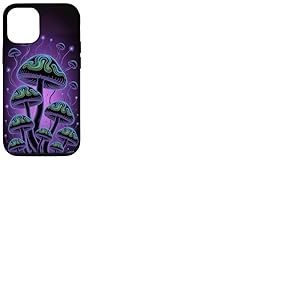 Motif champignons magiques psychédéliques noirs esthétiques Coque pour iPhone 12/12 Pro
