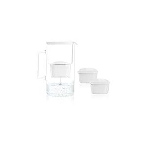 Wessper Carafe Filtrante en Verre avec deux Filtres pour Carafes, Compatibles avec Brita Maxtra, Brita Maxtra+, Grande capacité 3 L, Kit Carafe + 2 cartouches- Blanc