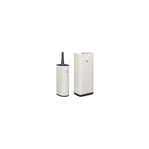 Wesco Loft Lot de 1 brosse WC en tôle d'acier revêtue par pulvérisation avec brosse en silicone et 1 porte-rouleau de papier toilette en forme semi-circulaire avec socle en plastique – Couleur : sable