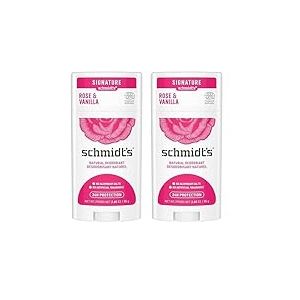 Schmidt's Déodorant d'Origine Naturelle Stick Rose et Vanille Efficacité 24h Certifié Vegan 75g (Lot de 2)