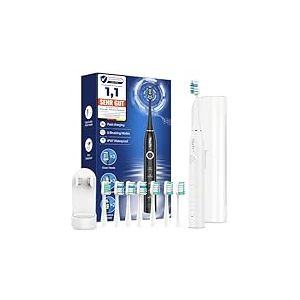 Brosse &Agrave; Dent &Eacute;lectrique Soniques pour Blanchiment Dentaire - Brosse A Dent Sonique Adulte avec &Eacute;tui de Voyage, 5 Modes, &Eacute;tanche IPX7, Brosse A Dent Electrique de Voyage Rechargeable, Blanc Perle