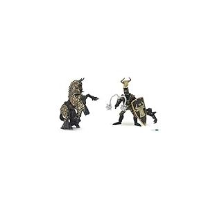 Papo-Lot de 2 Figurines - Collection Médieval - Fantastique - Maître des Armes cimier Taureau + Cheval du maître des Armes cimier Taureau