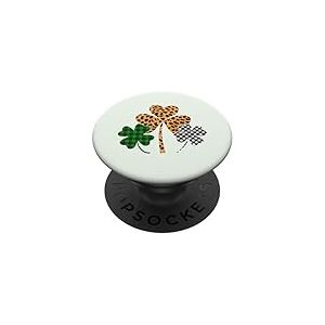 Three Clover Irish Shamrock Plaid Leopard St Patrick Day PopSockets PopGrip Adh&eacute;sif