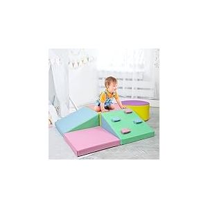 GarveeLife Lot de 5 Blocs de Construction g&eacute;ants en Mousse polyur&eacute;thane pour Enfants - pour Escalade, motricit&eacute; - Jouet Montessori - Housse imperm&eacute;able pour Les Tout-Petits &agrave; partir de 9 Mois - Rose