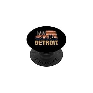 Detroit T-Shirt Michigan Drapeau Am&eacute;ricain USA 313 R&eacute;tro PopSockets PopGrip Adh&eacute;sif