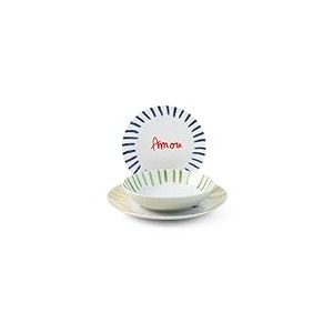 H&H, vaisselle 18 pièces Casa Amor, service de table complet pour 6 personnes, porcelaine, avec lettrage, lavable au lave-vaisselle