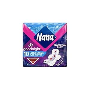 Nana Ultra Goodnight Large Serviettes Hygi&eacute;niques Avec Ailettes - 10 unit&eacute;s (lot de 1)